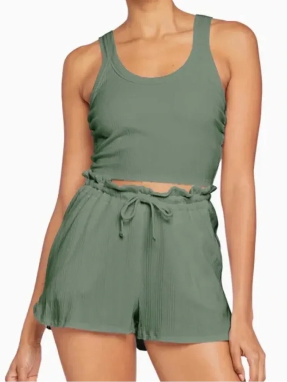 Vitamin A Thalia Green Ribbed Lounge Shorts Size Small NWOT